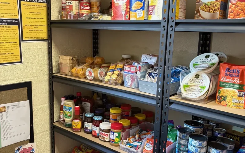 Pantry shelves stocked with donated food from Food Project collection